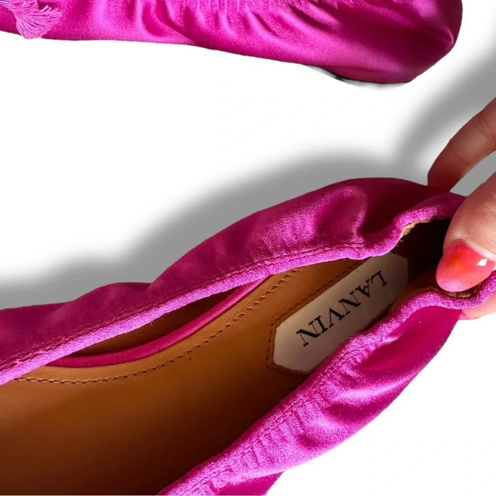 Lanvin Fuchsia Pink Satin Bow Ballet Flats Shoes Made in Italy Size 40 US 9